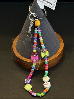 Buy 1 Get 1 FREE- Beaded Bow & Heart Cell Phone Wristlet Lanyard Charm Keychain
